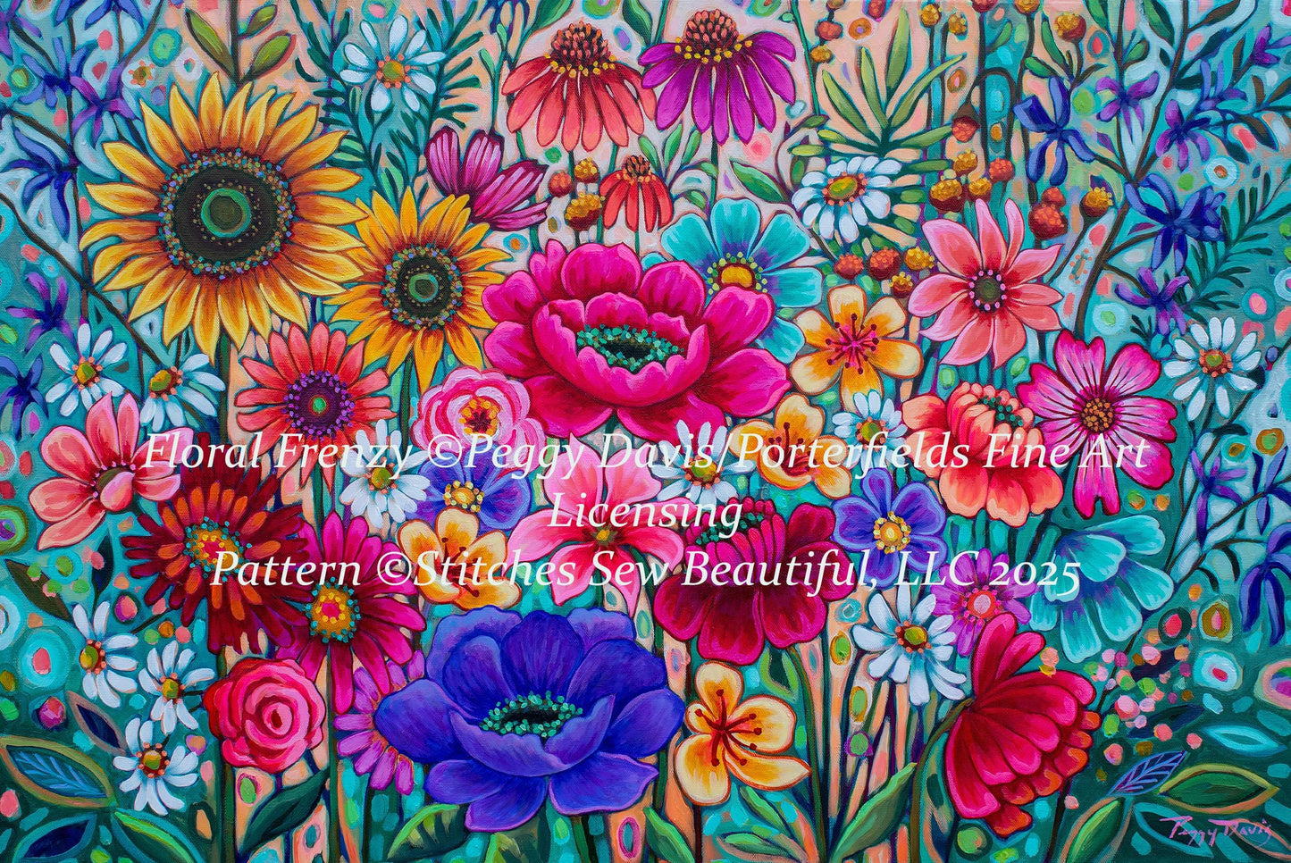Floral Frenzy counted cross stitch pattern by Peggy Davis/Porterfields Fine Art Licensing