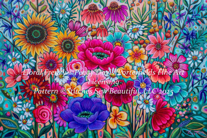 Floral Frenzy counted cross stitch pattern by Peggy Davis/Porterfields Fine Art Licensing