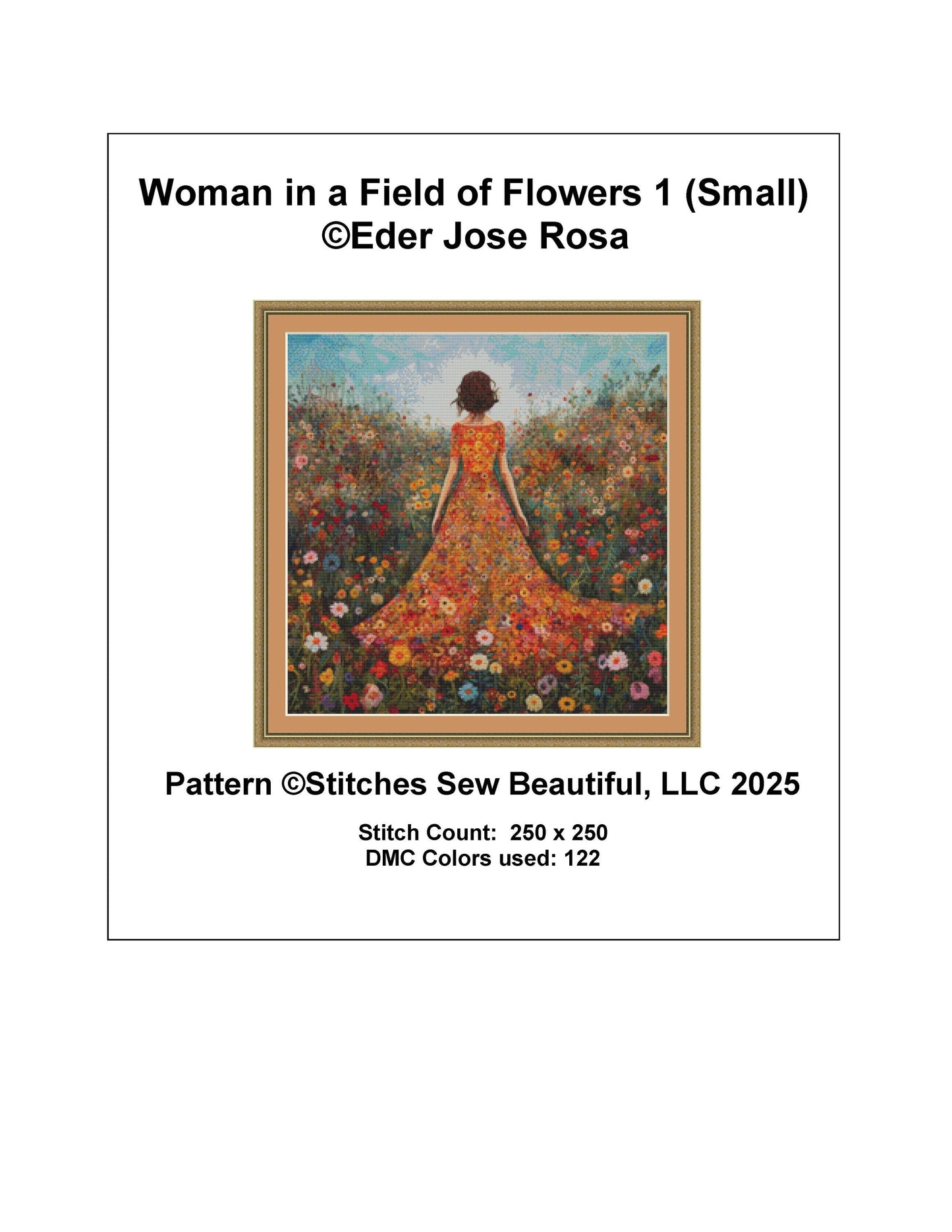 Woman in a Field of Flowers 1 (Small) counted cross stitch pattern by Eder Jose Rosa
