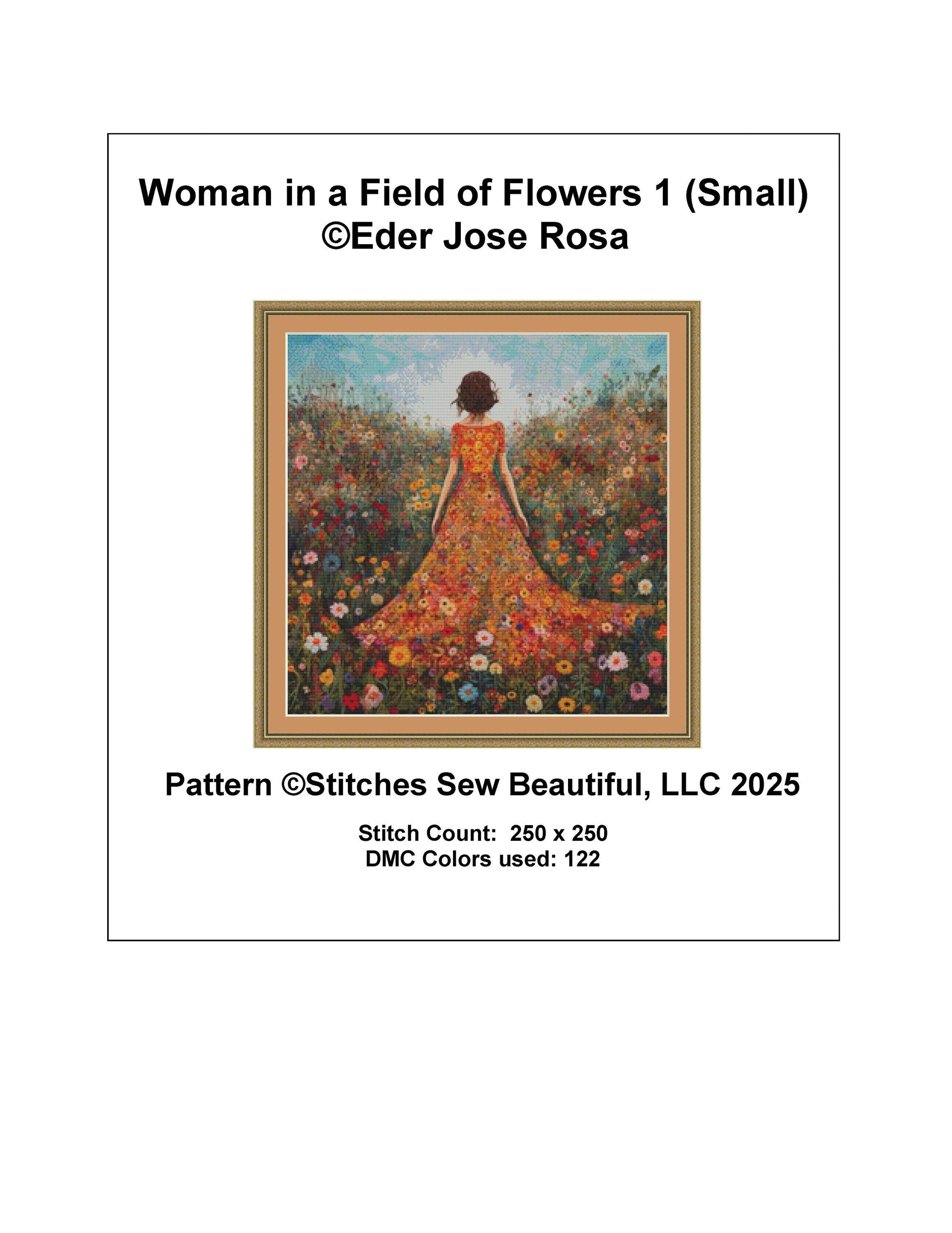 Woman in a Field of Flowers 1 (Small) counted cross stitch pattern by Eder Jose Rosa