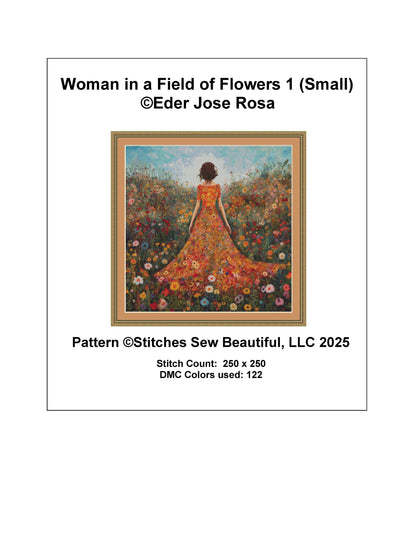 Woman in a Field of Flowers 1 (Small) counted cross stitch pattern by Eder Jose Rosa