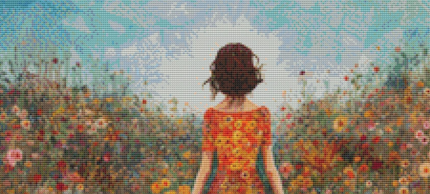 Woman in a Field of Flowers 1 (Small) counted cross stitch pattern by Eder Jose Rosa
