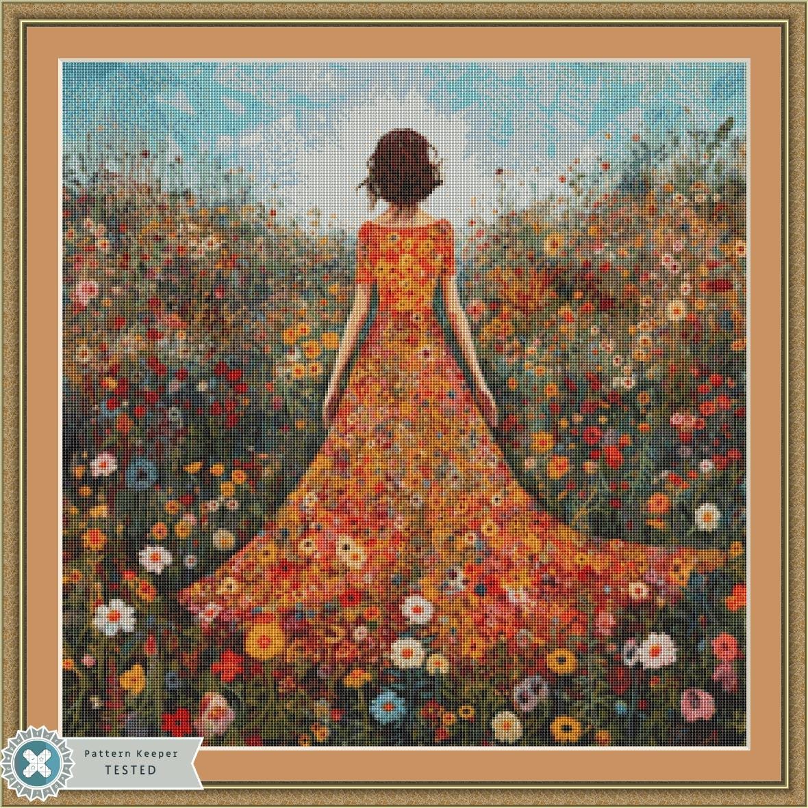Woman in a Field of Flowers 1 (Small) counted cross stitch pattern by Eder Jose Rosa