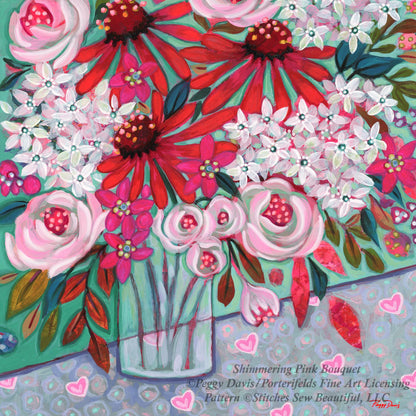Shimmering Pink Bouquet counted cross stitch pattern by Peggy Davis/Porterfields Fine Art Licensing