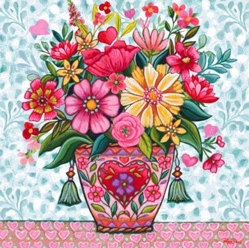 Happy Heart Floral 1 counted cross stitch pattern by Peggy Davis/Porterfields Fine Art Licensing