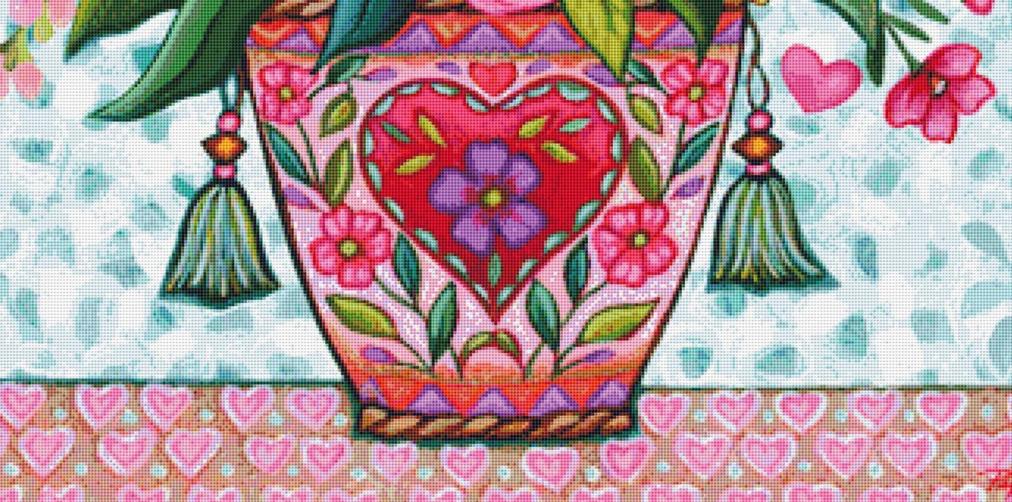Happy Heart Floral 1 counted cross stitch pattern by Peggy Davis/Porterfields Fine Art Licensing