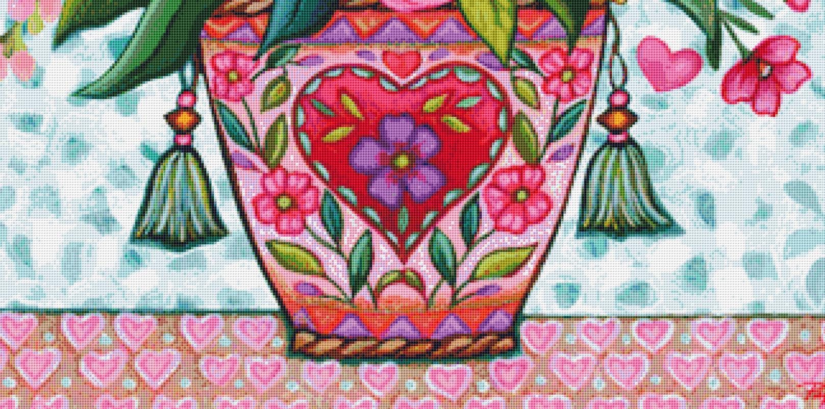 Happy Heart Floral 1 counted cross stitch pattern by Peggy Davis/Porterfields Fine Art Licensing