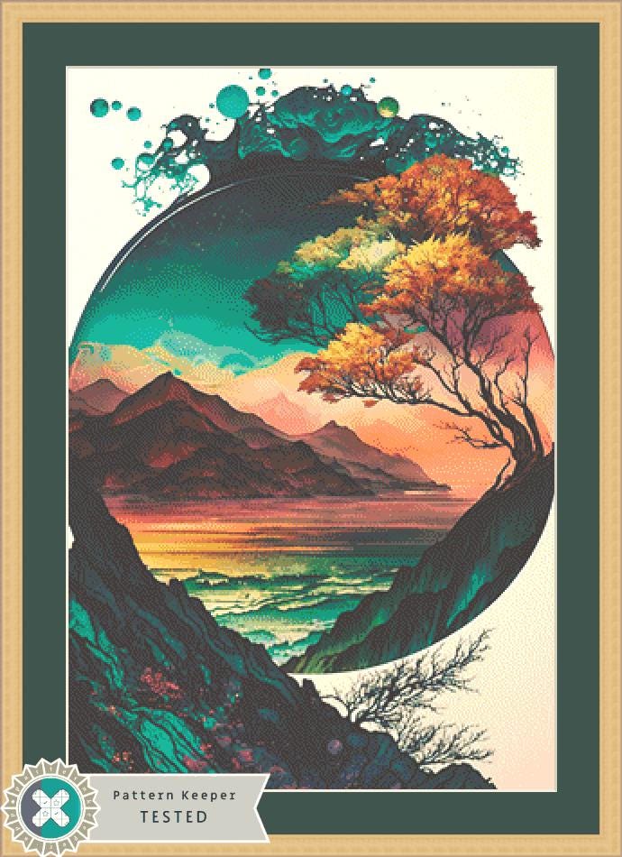 Treescape counted cross stitch pattern by Peaceful Art Colors