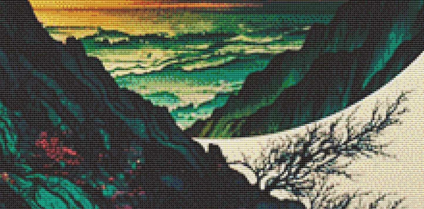 Treescape counted cross stitch pattern by Peaceful Art Colors