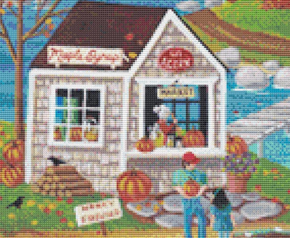 Autumn in Chestnut Cove counted cross stitch pattern by Kim Leo licensed by JMS Art Licensing