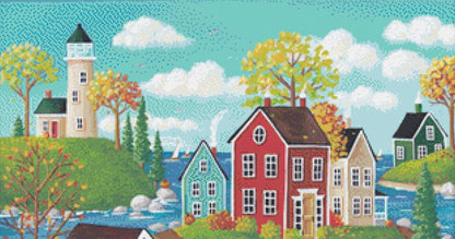 Autumn in Chestnut Cove counted cross stitch pattern by Kim Leo licensed by JMS Art Licensing