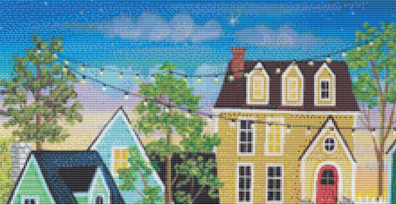 Block Party counted cross stitch pattern by Kim Leo licensed by JMS Art Licensing