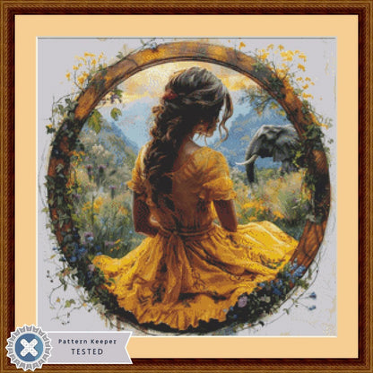Serene Woman with Elephant (Small) counted cross stitch pattern by Eder Jose Rosa