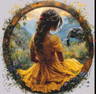 Serene Woman with Elephant (Small) counted cross stitch pattern by Eder Jose Rosa