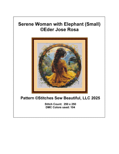 Serene Woman with Elephant (Small) counted cross stitch pattern by Eder Jose Rosa