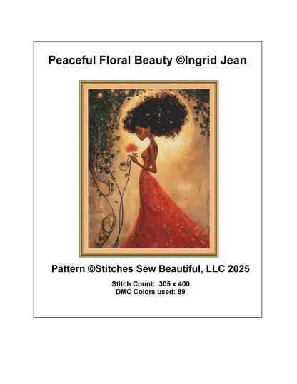 Peaceful Floral Beauty counted cross stitch pattern by Ingrid Jean