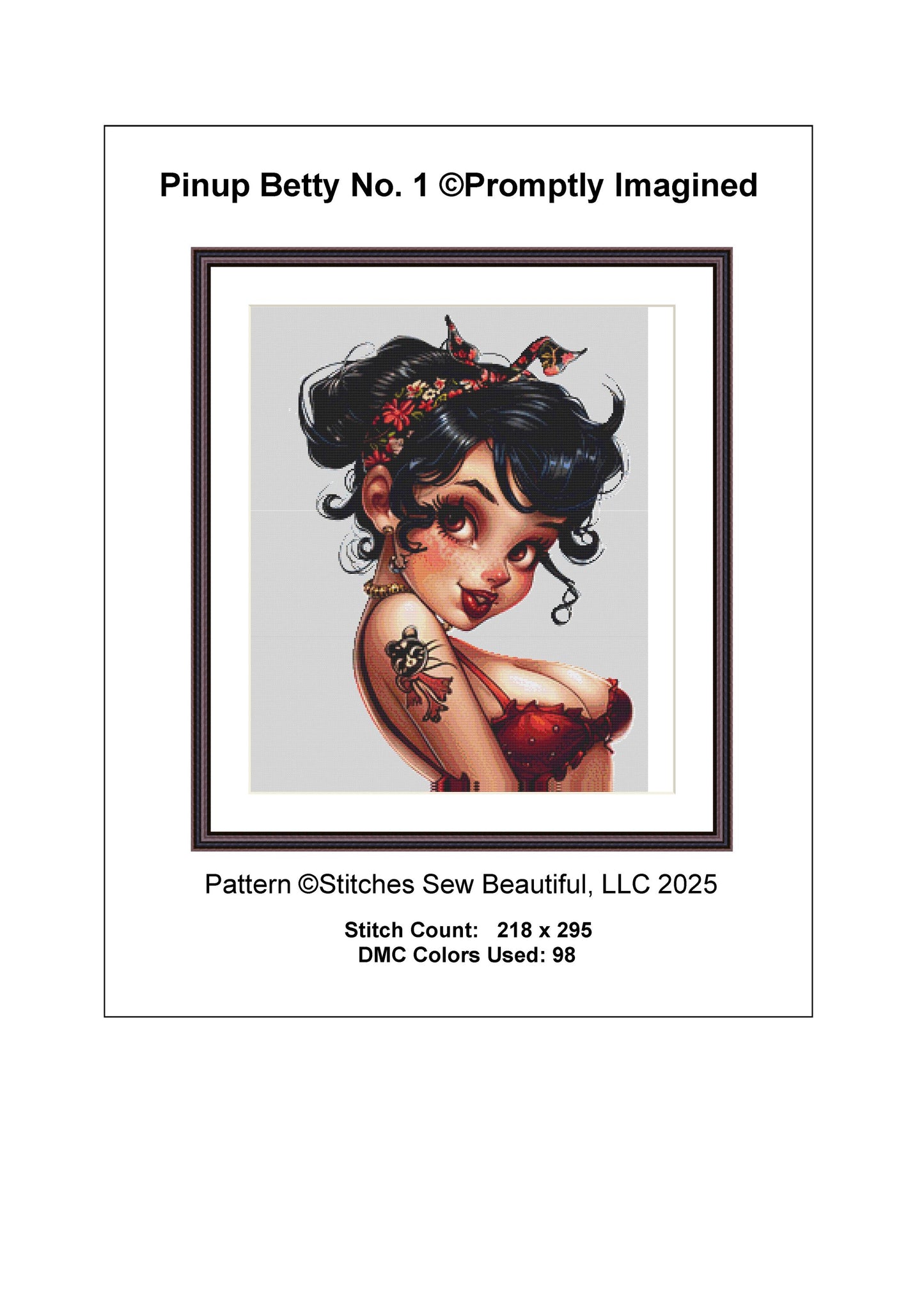 Pinup Betty No. 1 counted cross stitch pattern by Promptly Imagined