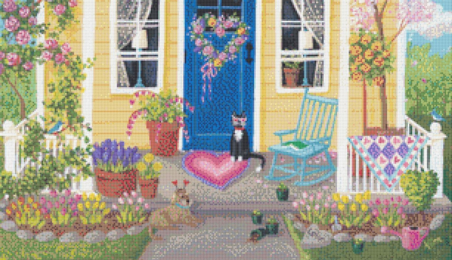 Home is Where the Heart Is counted cross stitch pattern by Kim Leo licensed by JMS Art Licensing
