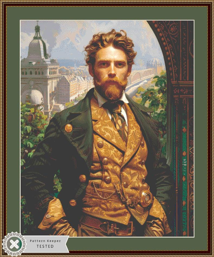 Lord Percival Ravenscroft Steampunk Time Traveler counted cross stitch pattern by The Art Revivalist