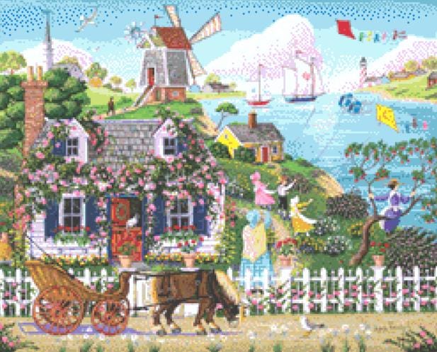 Rambling Rose Cottage (Small) counted cross stitch pattern by Joseph Holodook/Porterfields Fine Art Licensing
