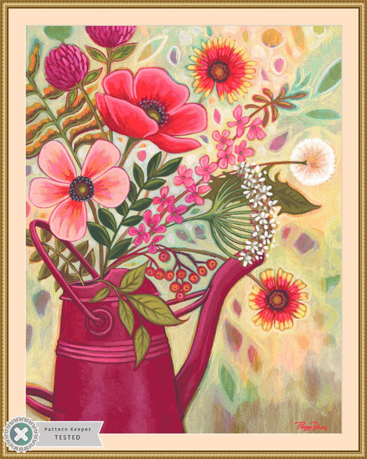 Cottage Floral Watering Can (Max Size/Color) counted cross stitch pattern by Peggy Davis/Porterfields Fine Art Licensing