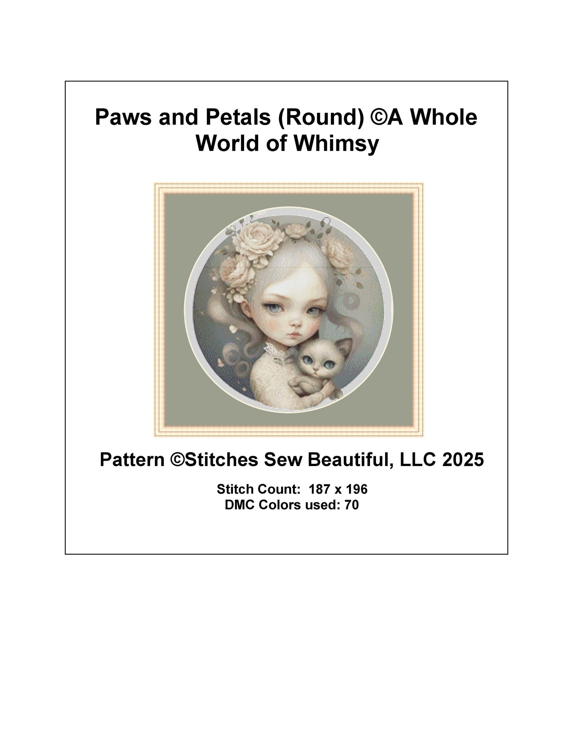 Paws and Petals (Round) counted cross stitch pattern by A Whole World of Whimsy