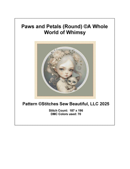 Paws and Petals (Round) counted cross stitch pattern by A Whole World of Whimsy