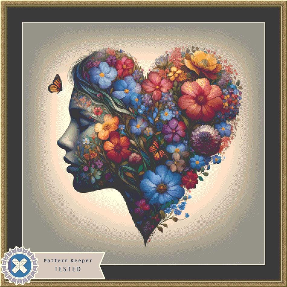 Floral Heart of Serenity counted cross stitch pattern by World of Love Hearts/Adrian G. Eyre
