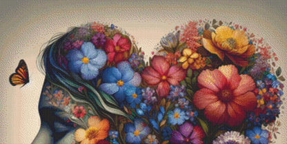 Floral Heart of Serenity counted cross stitch pattern by World of Love Hearts/Adrian G. Eyre