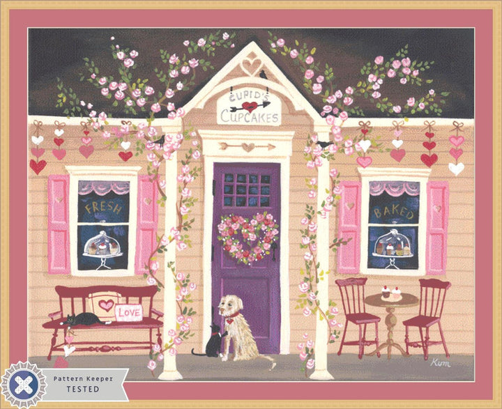 Cupid's Cupcakes (Max Size/Color) counted  cross stitch pattern by Kim Leo licensed by JMS Art Licensing