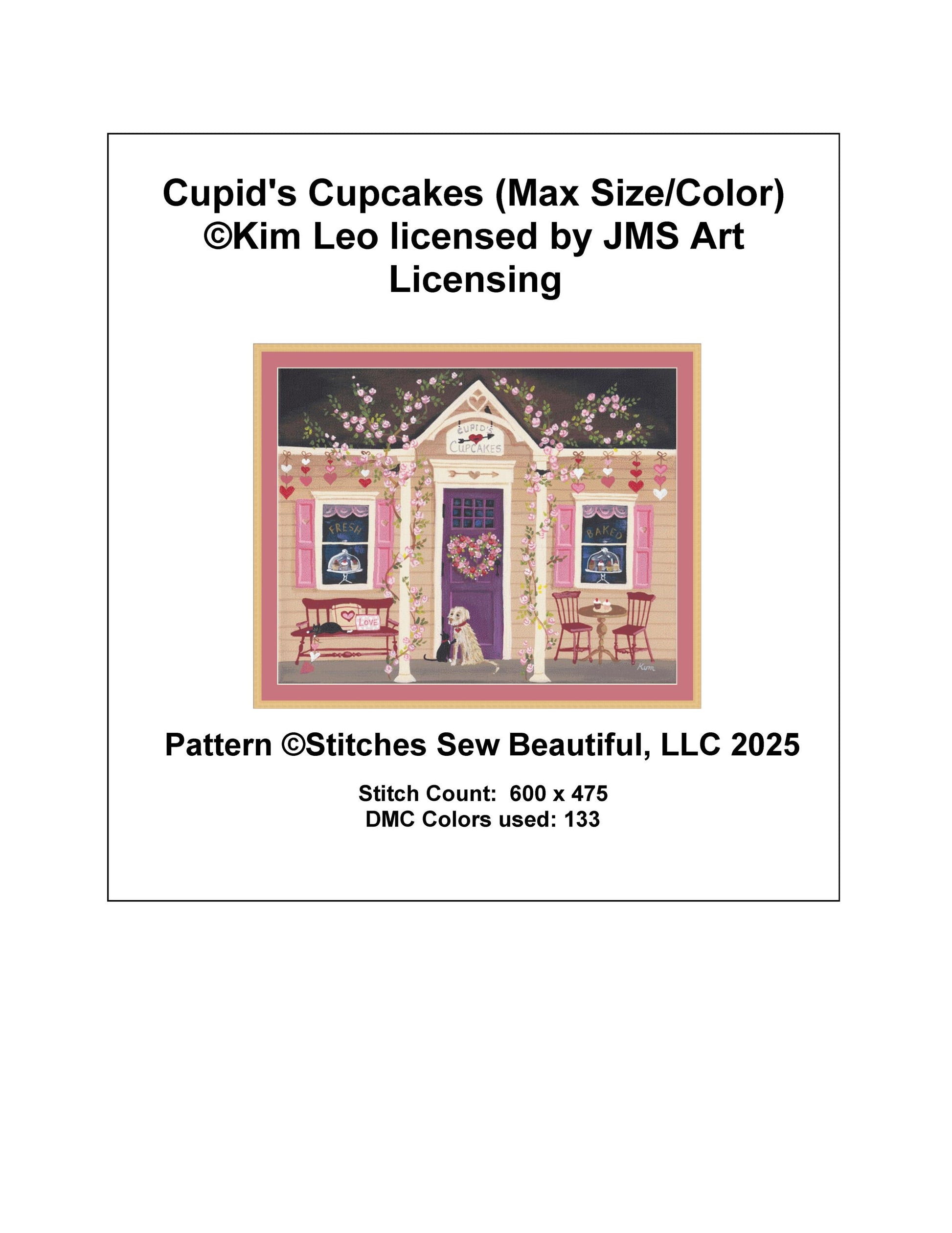 Cupid's Cupcakes (Max Size/Color) counted  cross stitch pattern by Kim Leo licensed by JMS Art Licensing