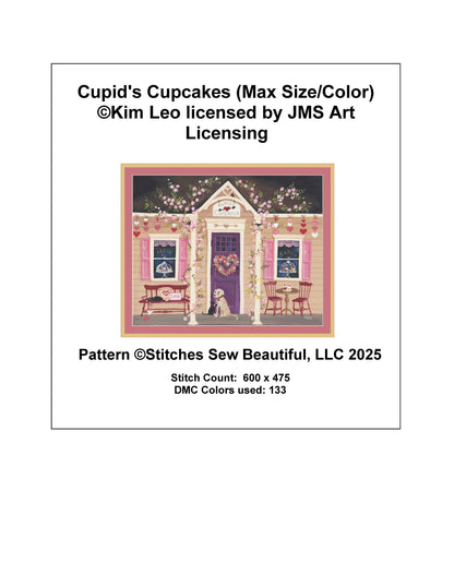 Cupid's Cupcakes (Max Size/Color) counted  cross stitch pattern by Kim Leo licensed by JMS Art Licensing