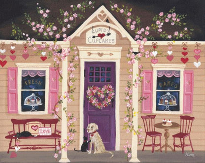 Cupid's Cupcakes (Max Size/Color) counted  cross stitch pattern by Kim Leo licensed by JMS Art Licensing