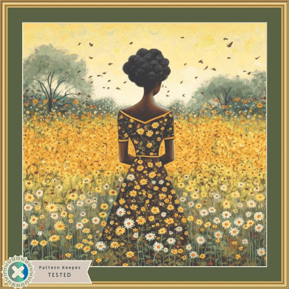 Woman in a Field of Flowers 17 counted cross stitch pattern by Eder Jose Rosa