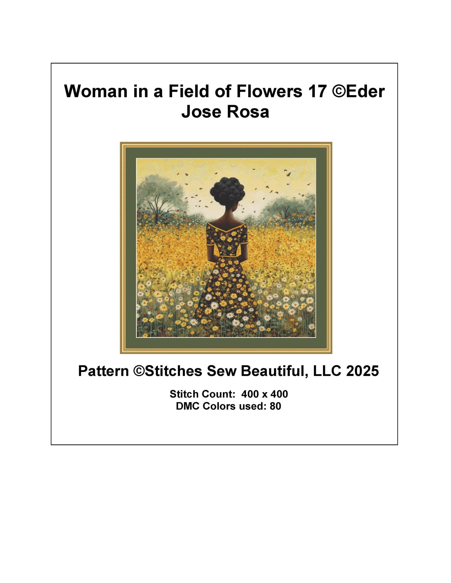 Woman in a Field of Flowers 17 counted cross stitch pattern by Eder Jose Rosa