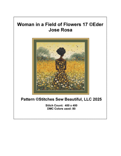 Woman in a Field of Flowers 17 counted cross stitch pattern by Eder Jose Rosa