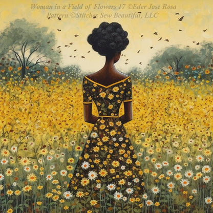 Woman in a Field of Flowers 17 counted cross stitch pattern by Eder Jose Rosa