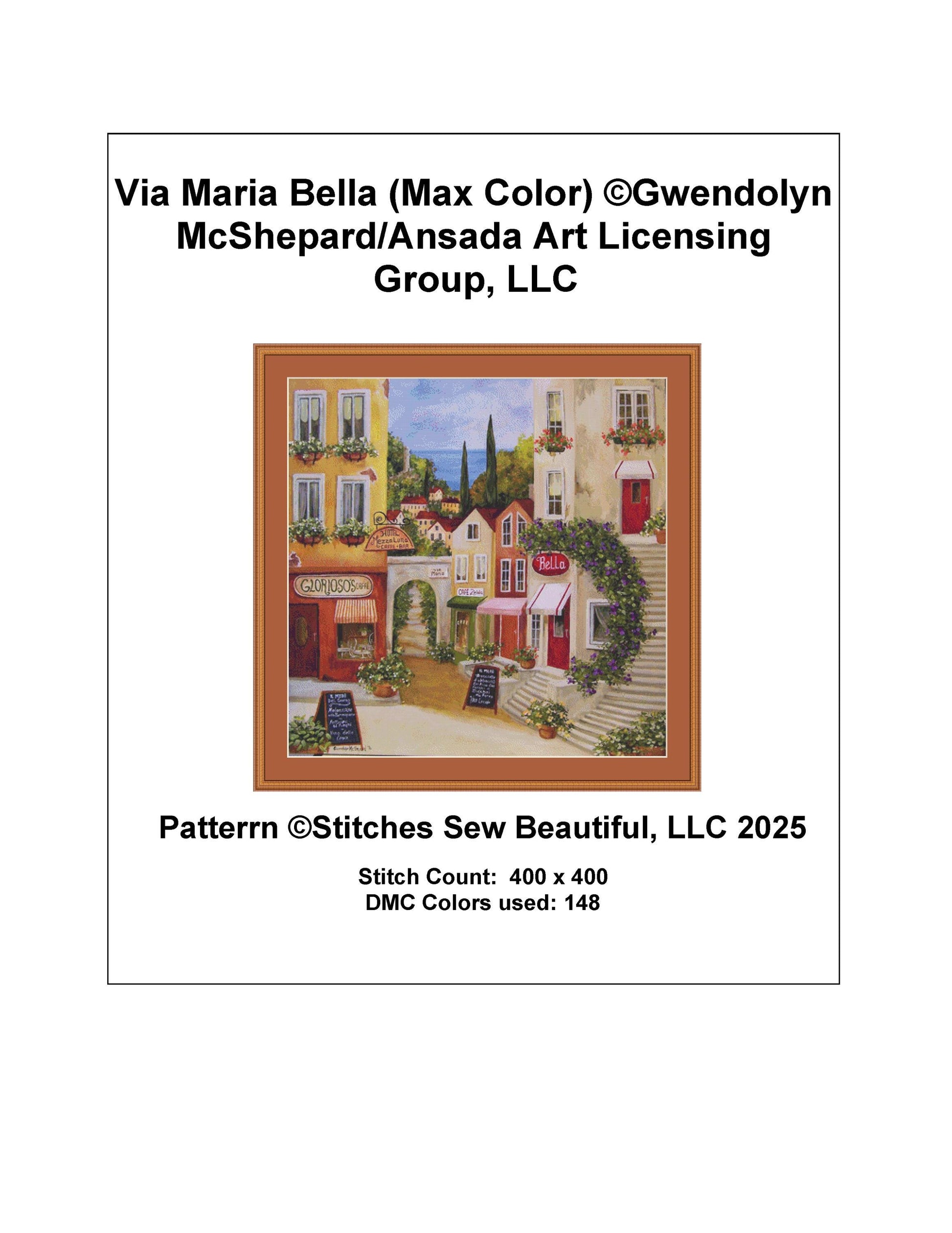 Via Maria Bella (Max Color) counted cross stitch pattern by Gwendolyn McShepard/Ansada Art Licensing Group, LLC
