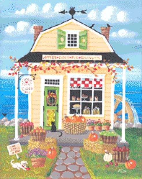 Clove Point Cider Mill (Small) counted cross stitch pattern by Kim Leo licensed by JMS Art Licensing