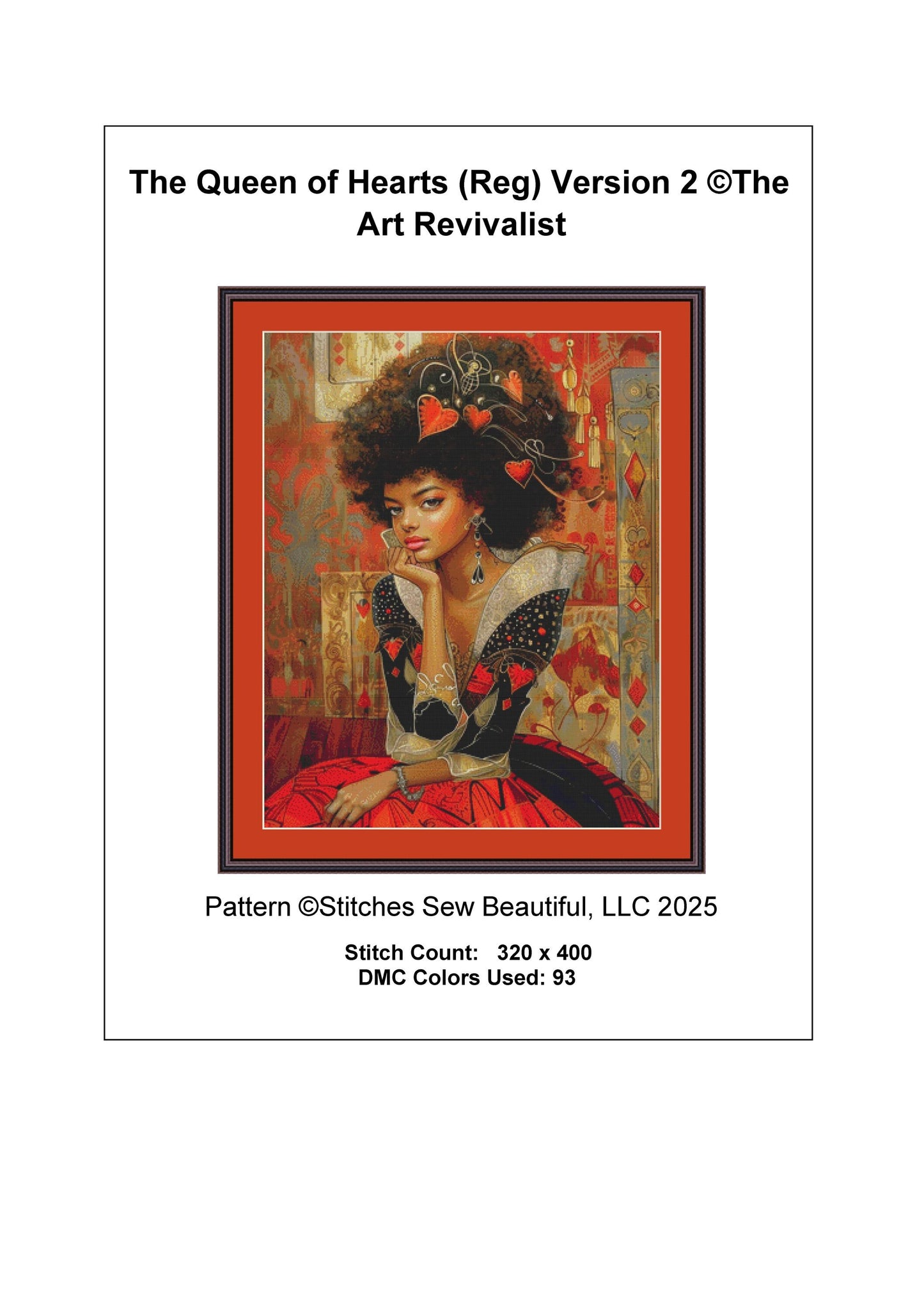 The Queen of Hearts (Reg) Version 2 counted cross stitch pattern by The Art Revivalist