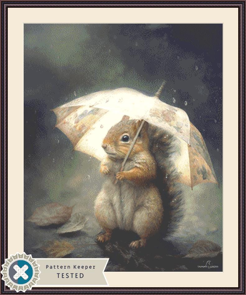Chippy in the Rain counted cross stitch pattern by Tammy L Gross