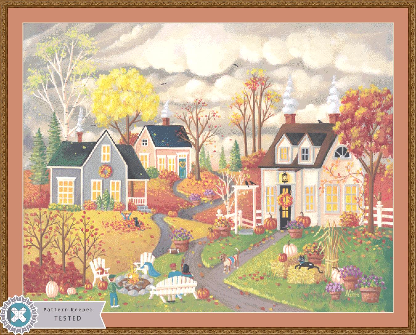 Cozy by the Fire (Max Size/Color) counted cross stitch pattern by Kim Leo licensed by JMS Art Licensing
