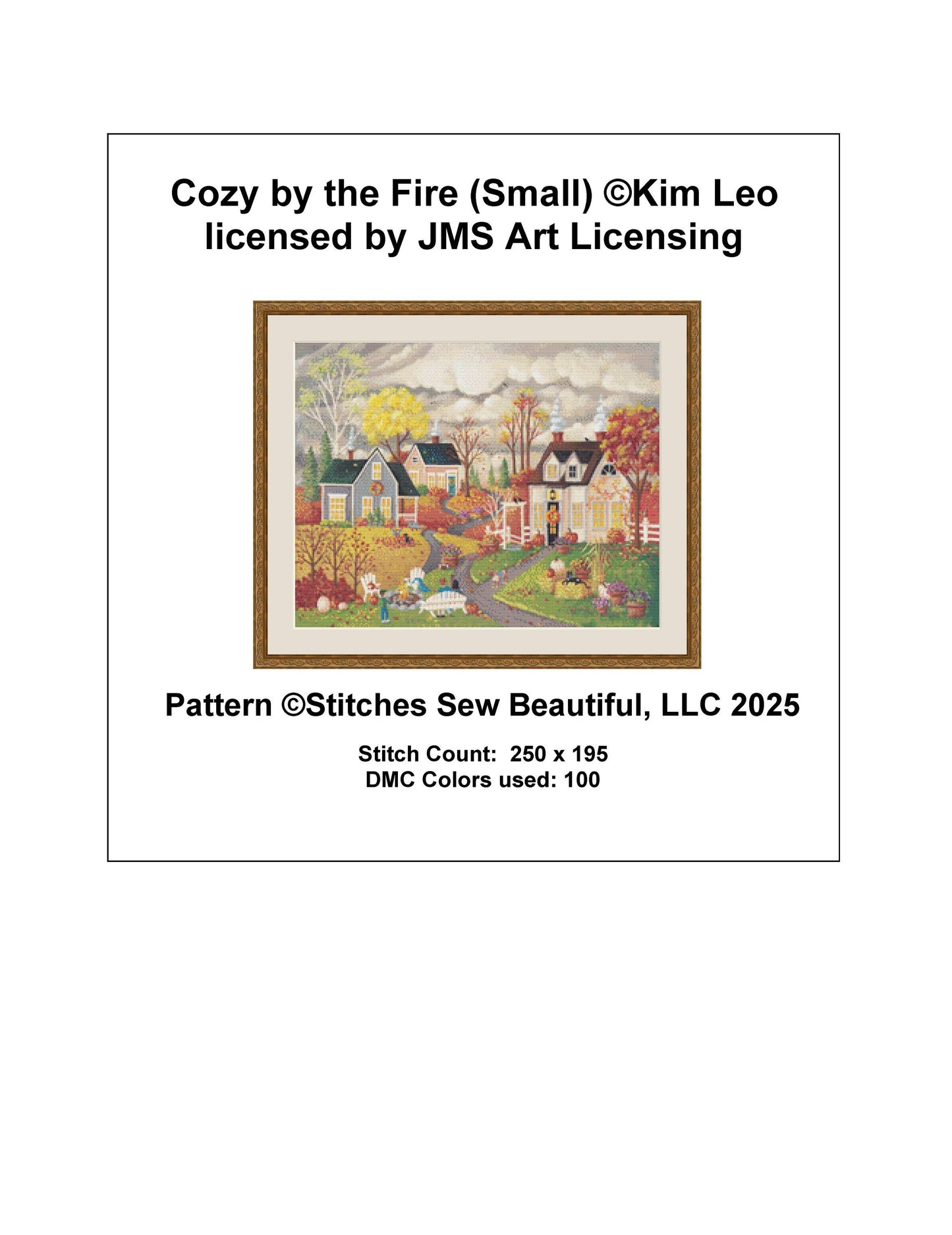Cozy by the Fire (Small) counted cross stitch pattern by Kim Leo licensed by JMS Art Licensing