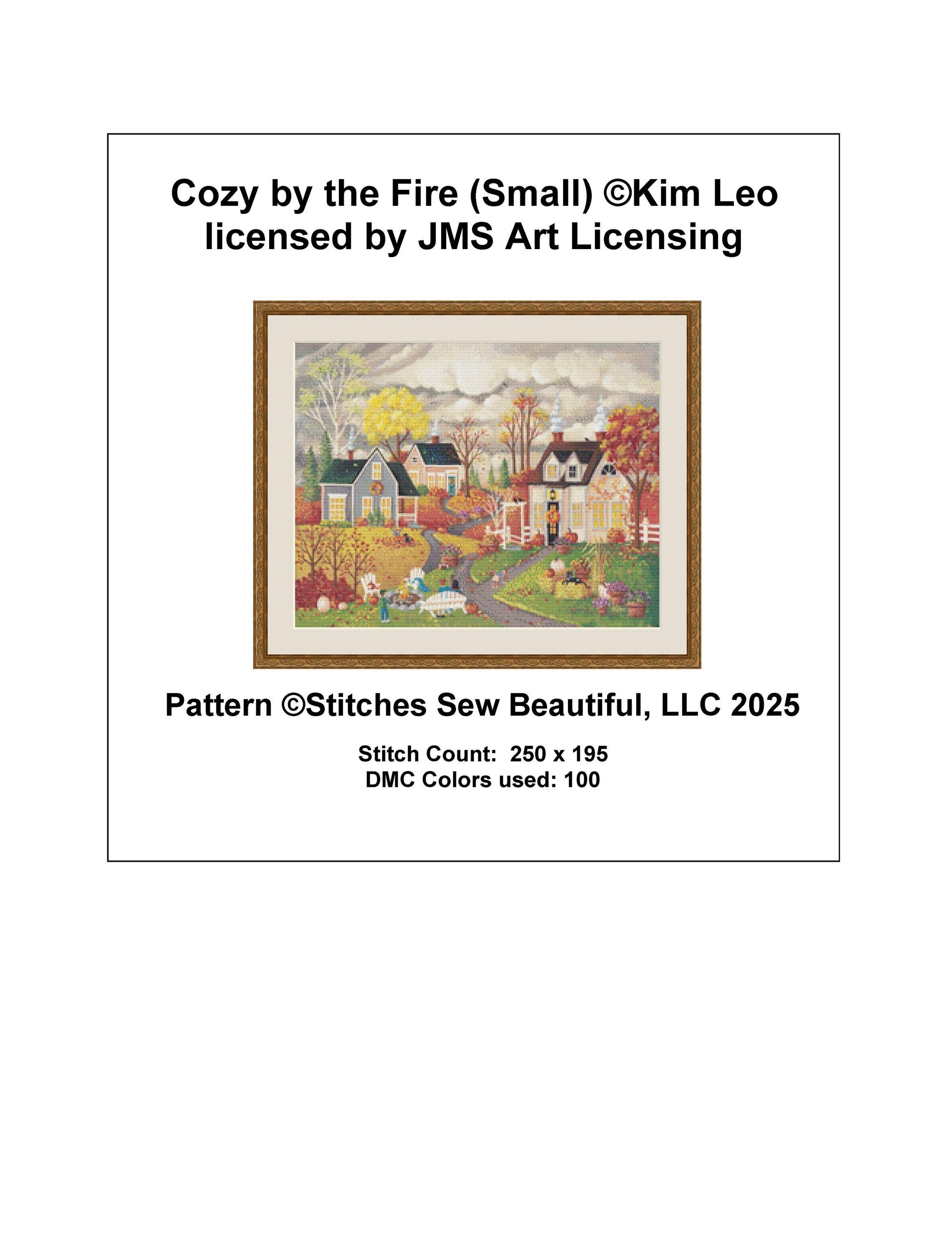 Cozy by the Fire (Small) counted cross stitch pattern by Kim Leo licensed by JMS Art Licensing