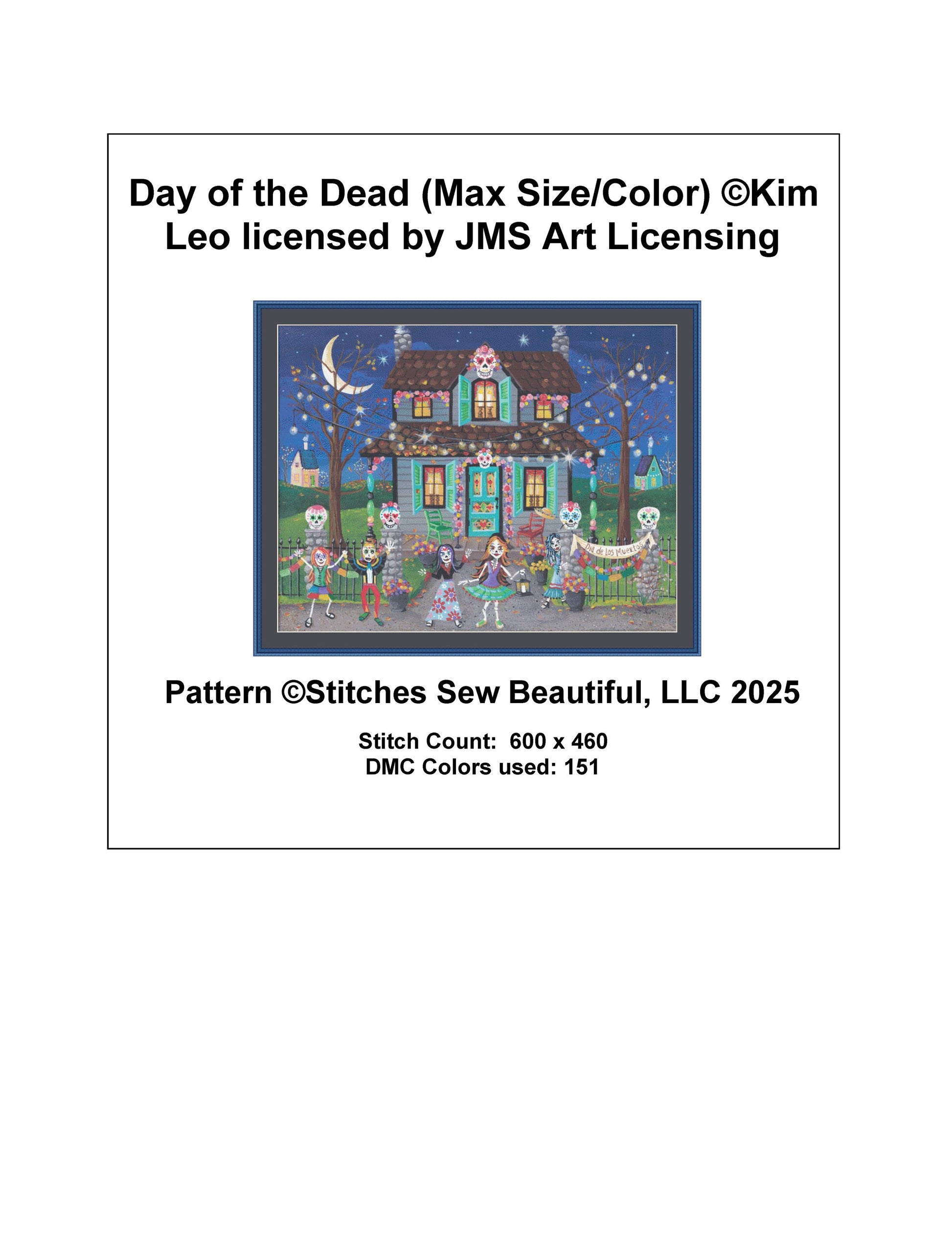 Day of the Dead (Max Size/Color) counted cross stitch pattern by Kim Leo licensed by JMS Art Licensing