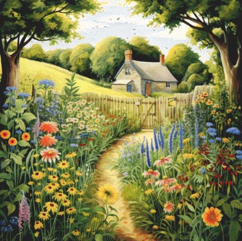 The Path to my Dream Cottage counted cross stitch pattern by Liededrom