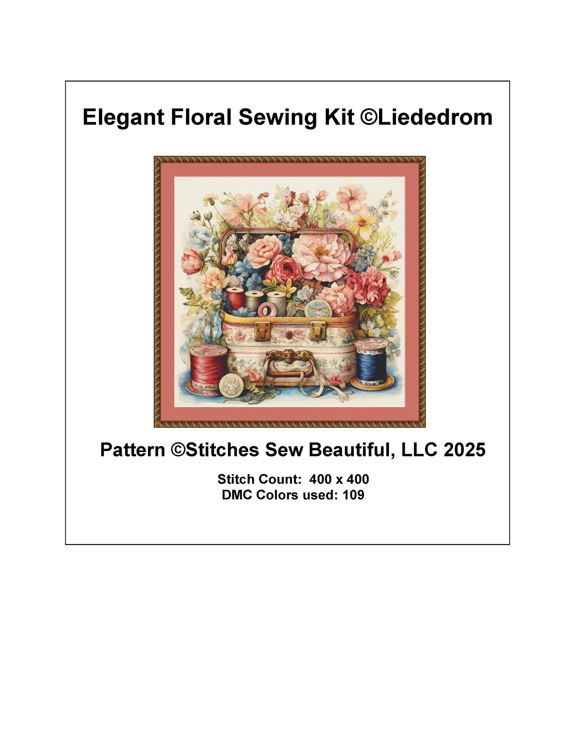 Elegant Floral Sewing Kit counted cross stitch pattern by Liededrom