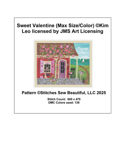 Sweet Valentine (Max Size/Color) counted cross stitch pattern by Kim Leo licensed by JMS Art Licensing