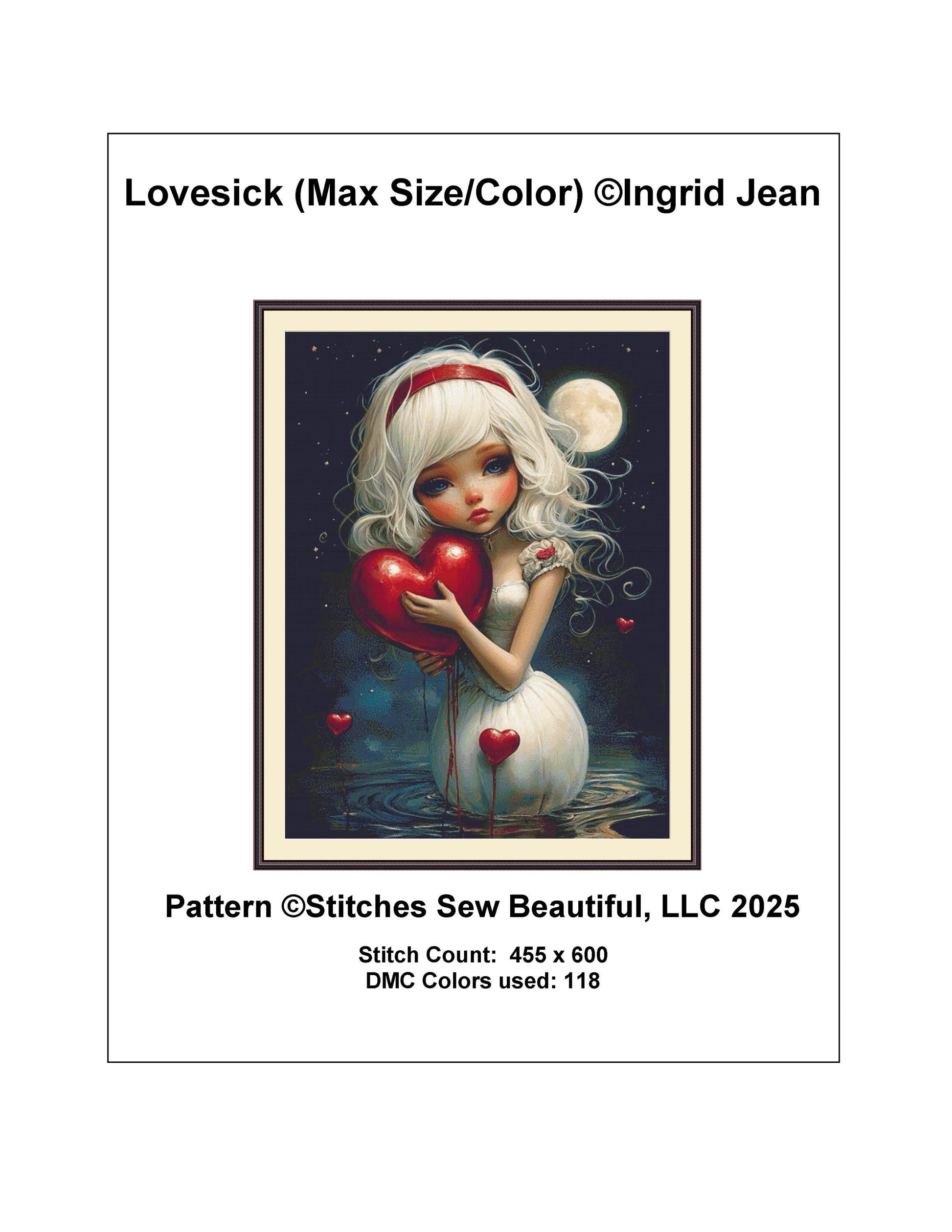 Lovesick (Max Size/Color) counted cross stitch pattern by Ingrid Jean