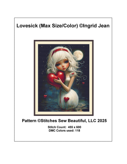 Lovesick (Max Size/Color) counted cross stitch pattern by Ingrid Jean